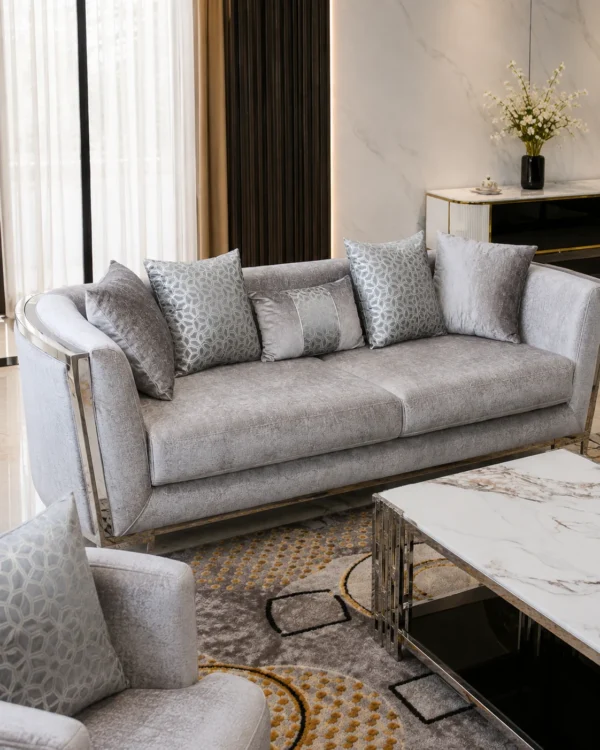 Ensemble Salon Premium Gris Clair & Bleu Marine – Canapés et Fauteuils