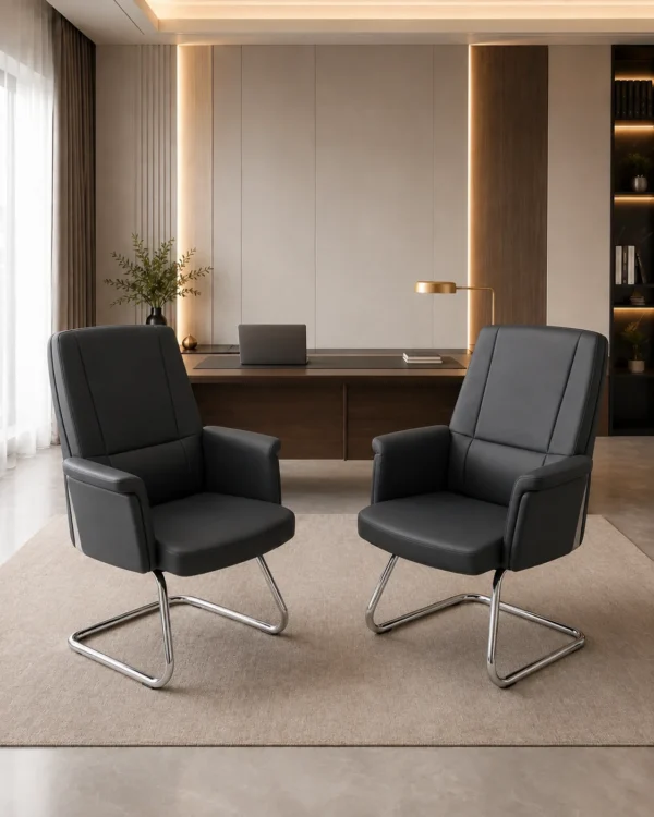 Ensemble Bureau Premium Noir – 1 Fauteuil Direction + 2 Fauteuils Visiteurs