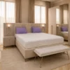 Ensemble Chambre Beige Clair – Lit, Armoire, Coiffeuse & Banc