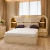 Ensemble Chambre Blanc & Doré – Lit, Armoire Miroir et Coiffeuse Lumineuse
