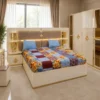 Ensemble Chambre à Coucher Moderne Blanc Crème & Doré – Lit, Armoire et Coiffeuse