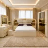 Ensemble Chambre Blanc & Doré – Lit, Armoire Miroir et Coiffeuse Lumineuse