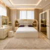 Ensemble Chambre Blanc & Doré – Lit, Armoire Miroir et Coiffeuse Lumineuse