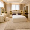 Ensemble Chambre Blanc & Doré – Lit, Armoire Miroir et Coiffeuse Lumineuse