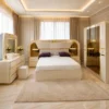 Ensemble Chambre Blanc & Doré – Lit, Armoire Miroir et Coiffeuse Lumineuse