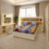 Ensemble Chambre à Coucher Moderne Blanc Crème & Doré – Lit, Armoire et Coiffeuse