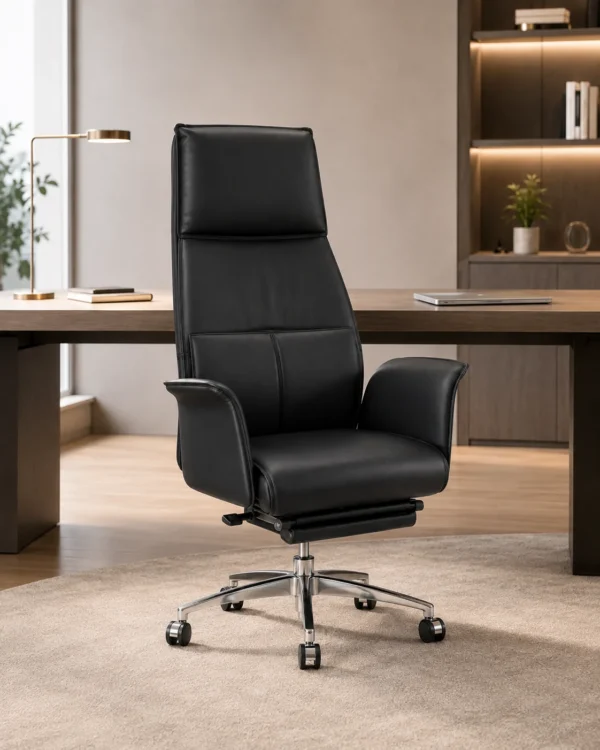 Fauteuil de Direction Premium Noir avec Repose-Pieds
