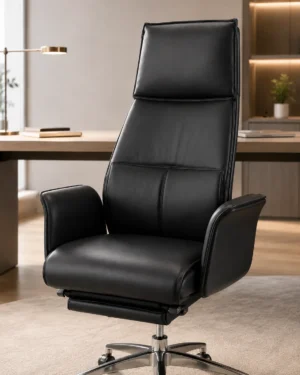 Fauteuil de Direction Premium Noir avec Repose-Pieds