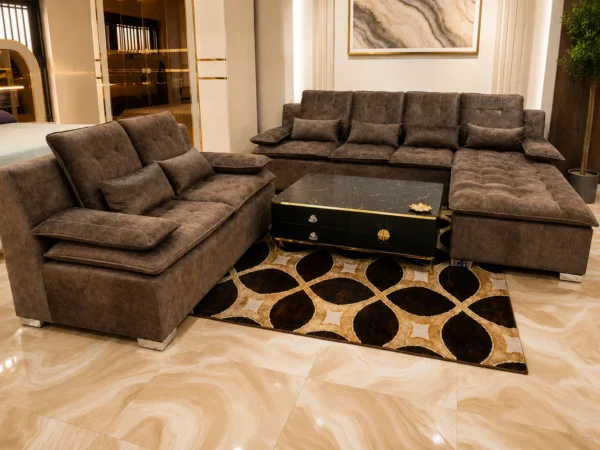 Ensemble Salon d’Angle Premium Marron avec Méridienne