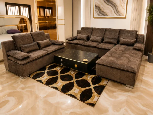 Ensemble Salon d’Angle Premium Marron avec Méridienne