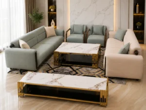 Salon Premium Vert Sauge & Beige avec Fauteuils Assortis