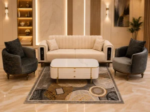 Ensemble Salon Premium Crème & Gris – Canapé + 2 Fauteuils