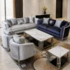 Ensemble Salon Premium Gris Clair & Bleu Marine – Canapés et Fauteuils