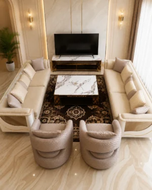 Salon Premium Beige Crème avec Fauteuils Design